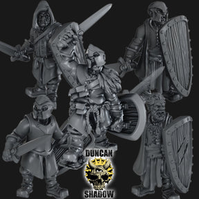 Ranger with Swords and Shields Miniature | Set of 5 - Tabletop RPG & D&D miniature. Perfect for wargaming & collectors