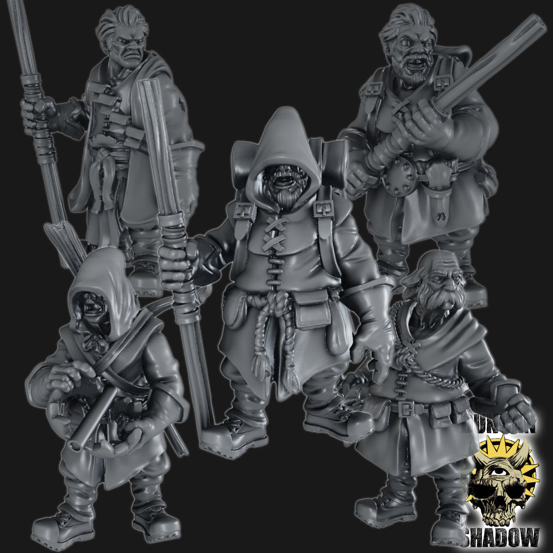 Ranger Woodsman Miniature | Set of 5 - Tabletop RPG & D&D miniature. Perfect for wargaming & collectors