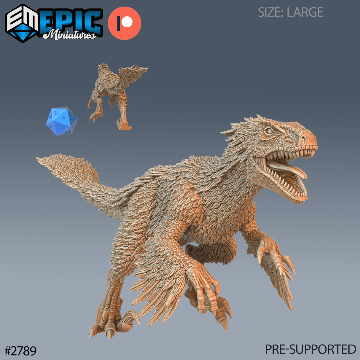 Raptor Dinosaur Miniature | A - Tabletop RPG & D&D miniature. Perfect for wargaming & collectors