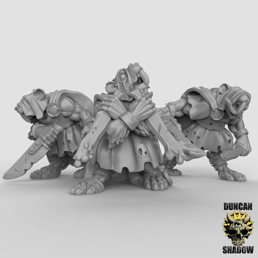 Ratfolk Assassin Miniature set | Set of 3 - Tabletop RPG & D&D miniature. Perfect for wargaming & collectors
