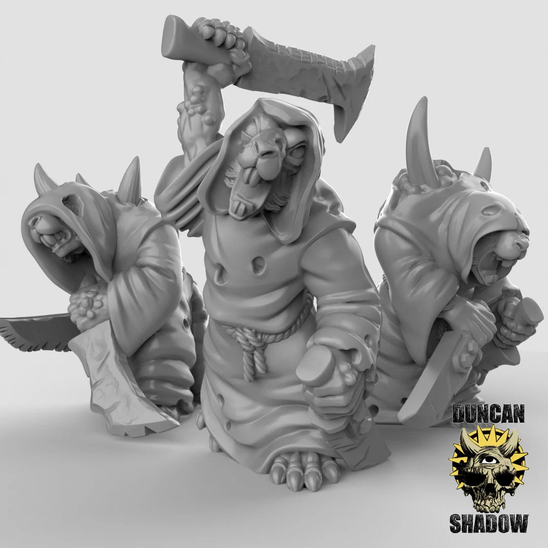 Cultist Rat Folk Miniature | Set of 3 - Tabletop RPG & D&D miniature. Perfect for wargaming & collectors