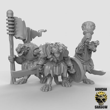 Rat Banner squad | Set of 3 - Tabletop RPG & D&D miniature. Perfect for wargaming & collectors