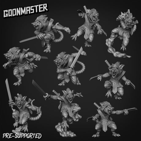 Rat Folk Ninja Miniature | Set of 9 - Tabletop RPG & D&D miniature. Perfect for wargaming & collectors