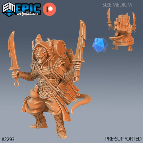 Rat Folk Rogue Miniature | C - Tabletop RPG & D&D miniature. Perfect for wargaming & collectors