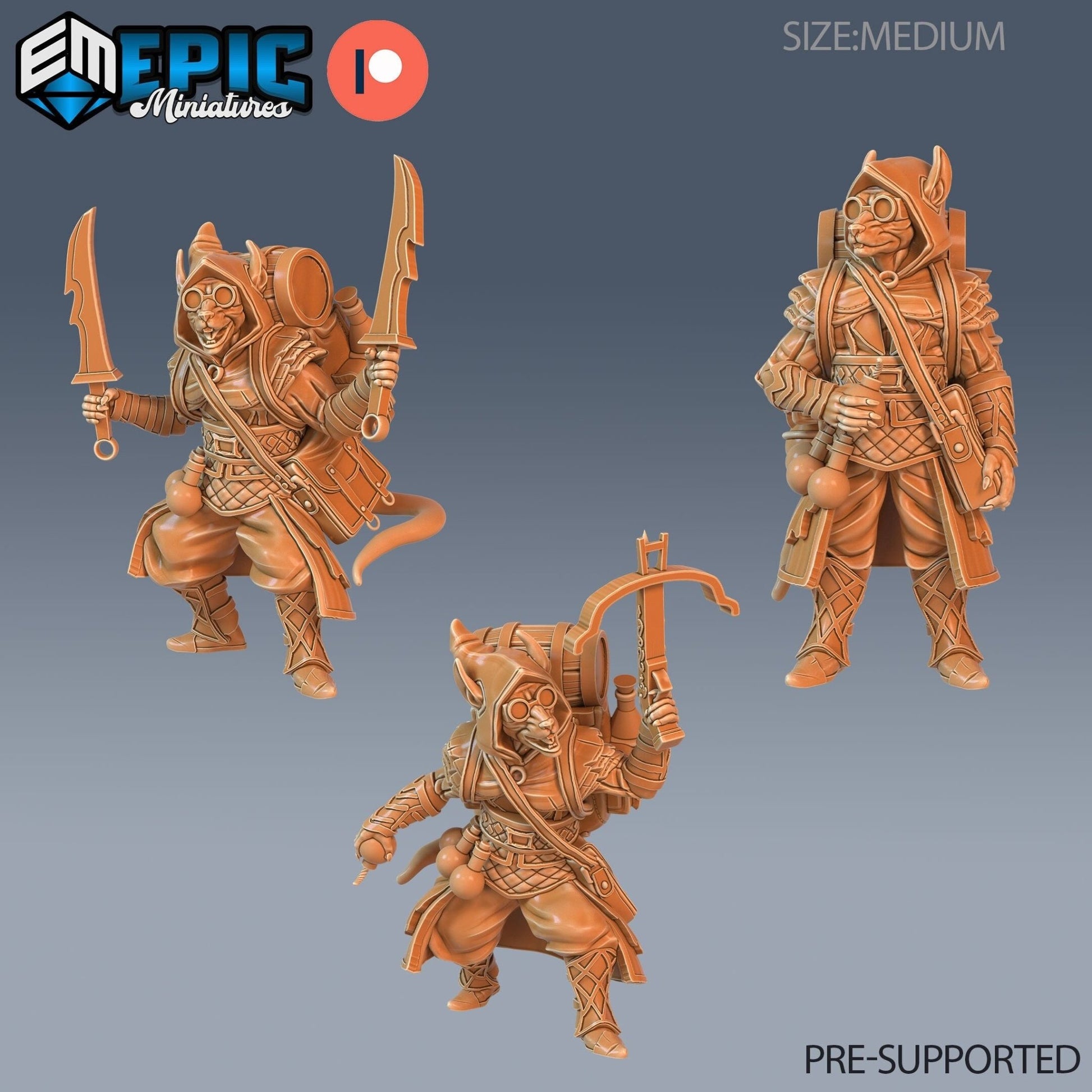 Rat Folk Rogue Miniature - Set of 3 - 28mm