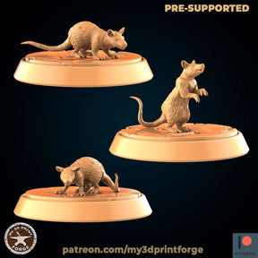 Rat Miniature | Set of 3 - Tabletop RPG & D&D miniature. Perfect for wargaming & collectors