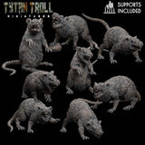 Rat Swarm Miniature | set of 8 - Tabletop RPG & D&D miniature. Perfect for wargaming & collectors