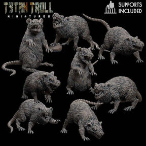 Rat Swarm Miniature | set of 8 - Tabletop RPG & D&D miniature. Perfect for wargaming & collectors