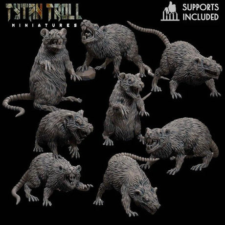 Rat Swarm Miniature | set of 8 - Tabletop RPG & D&D miniature. Perfect for wargaming & collectors