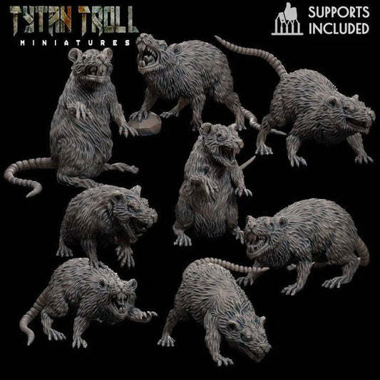 Rat Swarm Miniature - set of 8 - 28mm