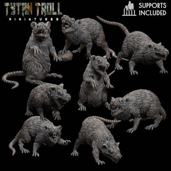 Rat Swarm Miniature | set of 8 - Tabletop RPG & D&D miniature. Perfect for wargaming & collectors