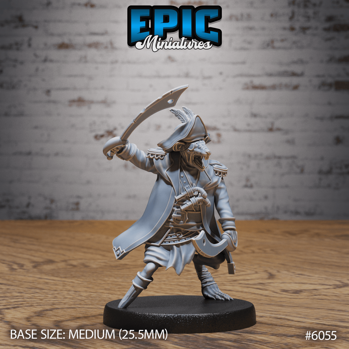 Ratfolk Pirate Captain Miniature | B - Tabletop RPG & D&D miniature. Perfect for wargaming & collectors