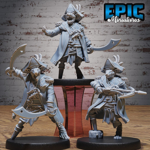 Ratfolk Pirate Captain Miniature | Set of 3 - Tabletop RPG & D&D miniature. Perfect for wargaming & collectors