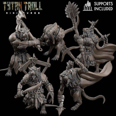 Ratmen Swarm Miniature | Set of 5 - Tabletop RPG & D&D miniature. Perfect for wargaming & collectors