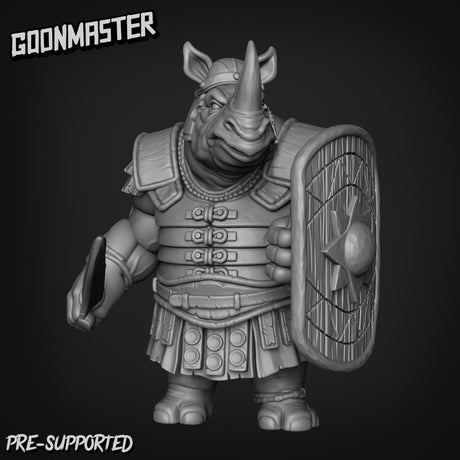 RhinoFolk Fighter Miniature | B - Tabletop RPG & D&D miniature. Perfect for wargaming & collectors