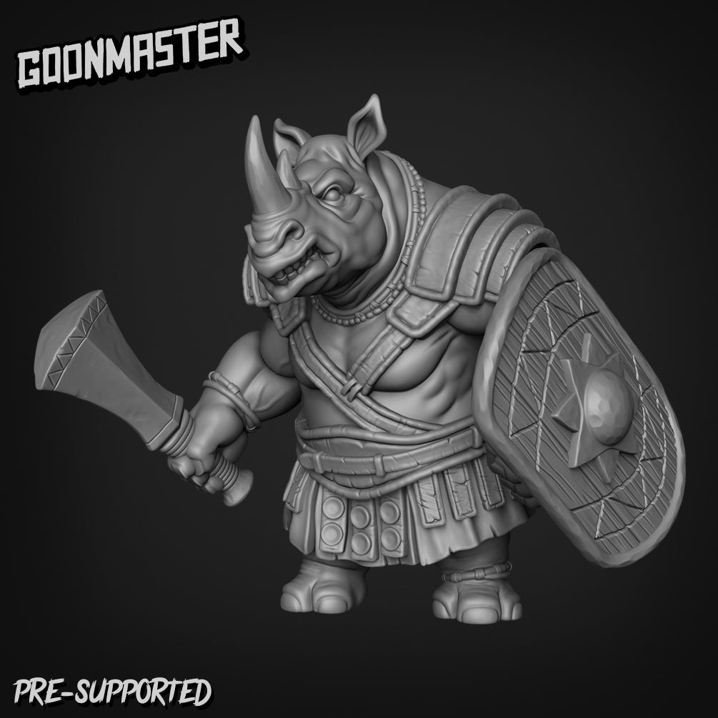RhinoFolk Fighter Miniature | D - Tabletop RPG & D&D miniature. Perfect for wargaming & collectors