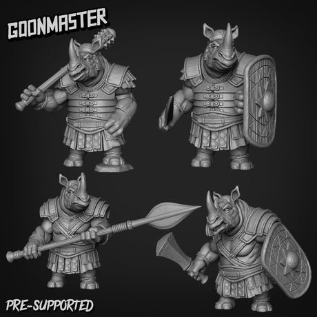 RhinoFolk Fighter Miniature | Set of 4 - Tabletop RPG & D&D miniature. Perfect for wargaming & collectors