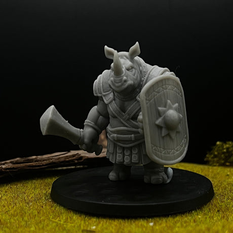 RhinoFolk Fighter Miniature | Set of 4 - Tabletop RPG & D&D miniature. Perfect for wargaming & collectors