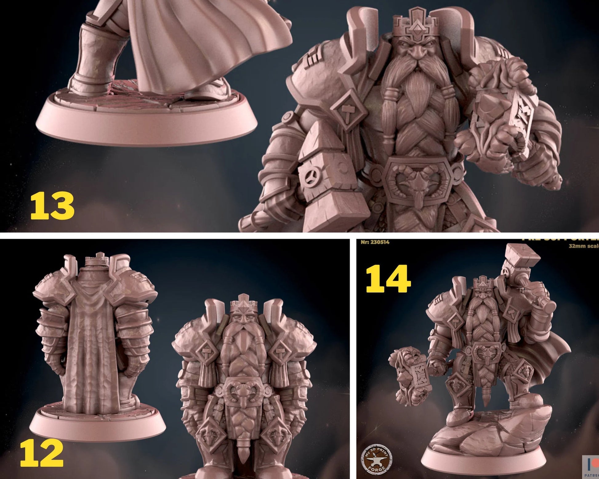 Royal King Dwarf Miniature - Set of 3 - 28mm