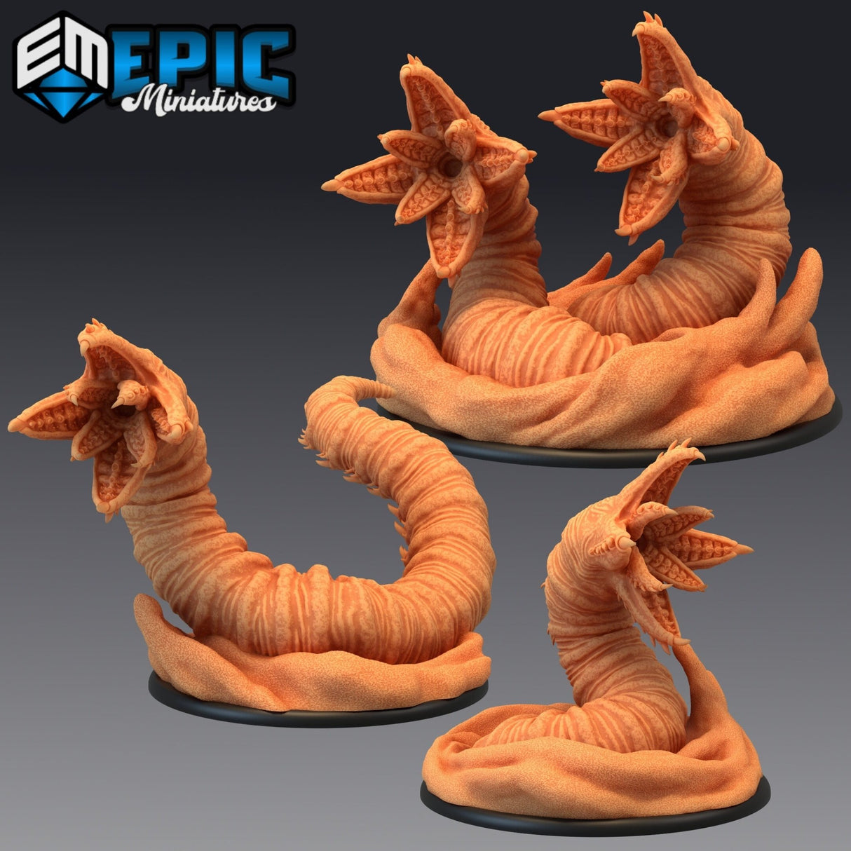 Sandworm Monster Miniature | Set of 3 - Tabletop RPG & D&D miniature. Perfect for wargaming & collectors