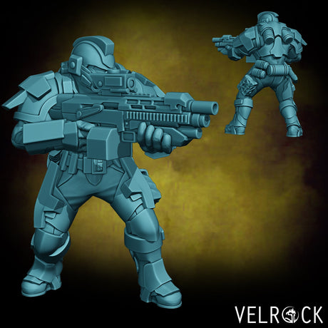 Sci Fi Heavy Marines Miniature | B - Tabletop RPG & D&D miniature. Perfect for wargaming & collectors