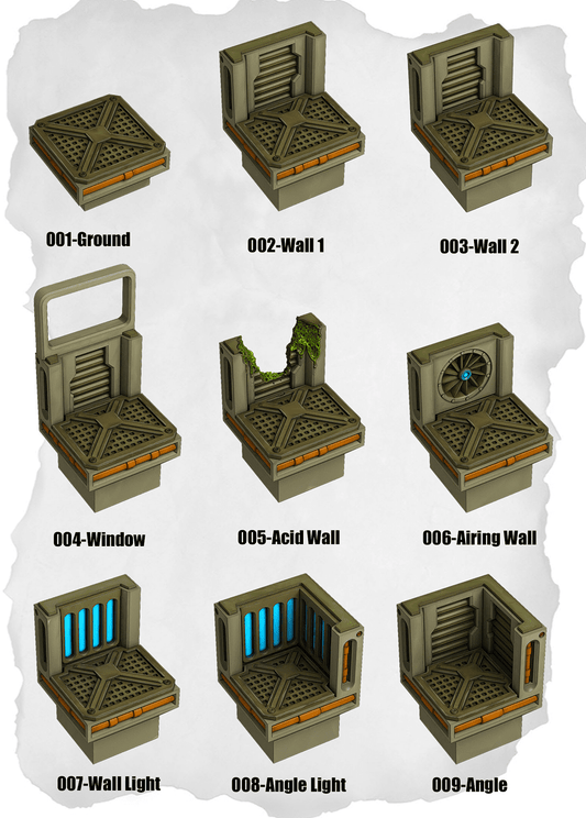Sci Fi Tiles Basic Wall & Ground Starter (IS 001 to IS 009) - Set of 9 - 