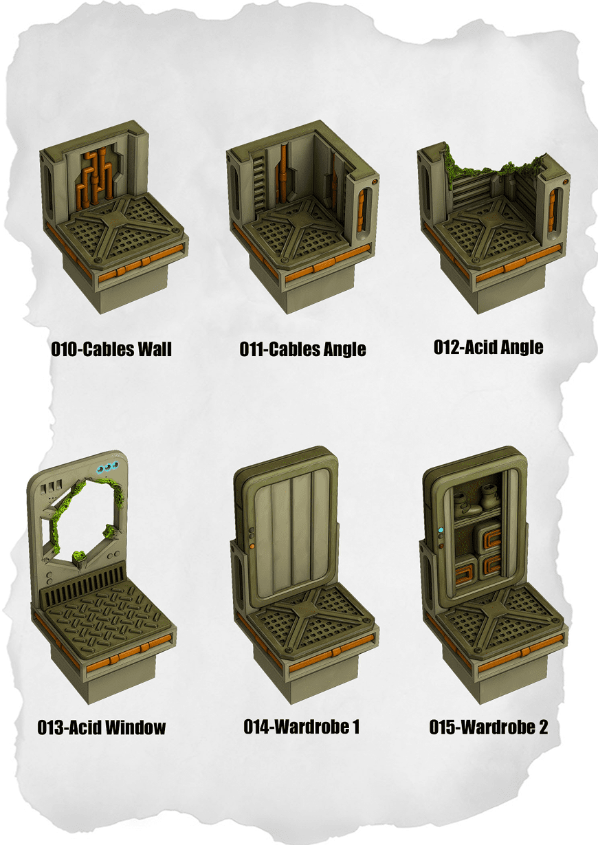Sci Fi Tiles Cable & Acid Angle (IS 010 to IS 015) - Set of 6 - 