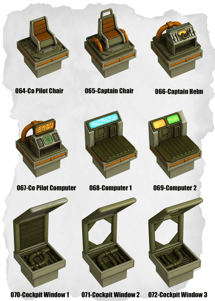 Sci Fi Tiles Cockpit & Crew Control Pack (IS 064 to IS 072) - Set of 9 - 