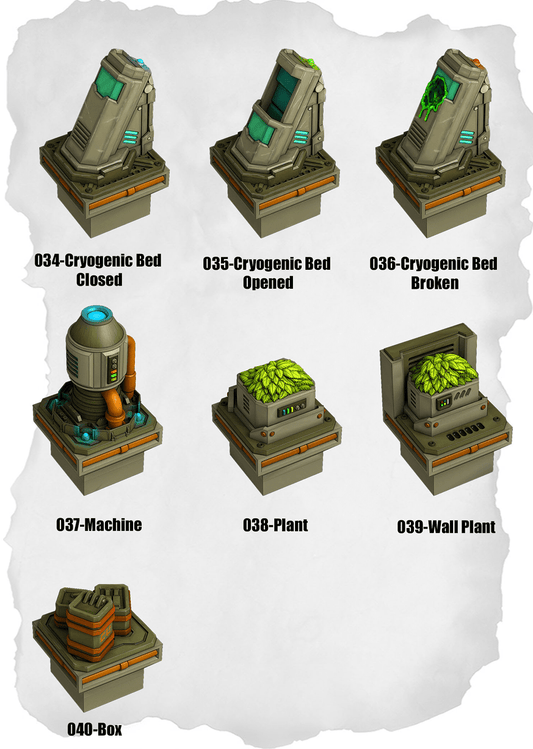 Sci Fi Tiles Cryogenic Pods & Storage Pack (IS 034 to IS 040) - Set of 7 - 