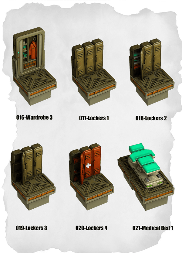 Sci Fi Tiles Lockers & Medical Pack (IS 016 to IS 021) | Set of 6 - Tabletop RPG & D&D miniature. Perfect for wargaming & collectors