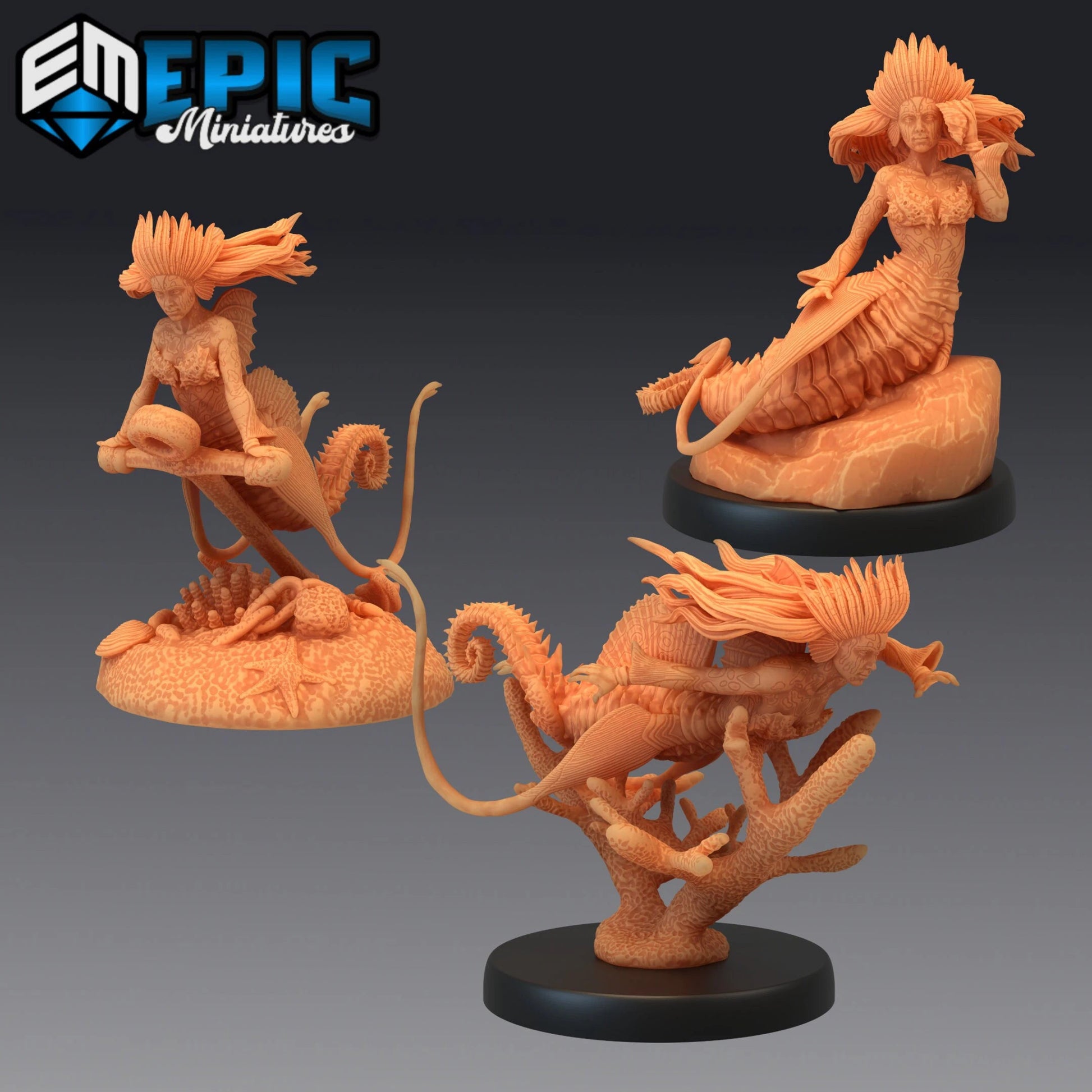 Seahorse Mermaid Miniature - Set of 3 - 28mm