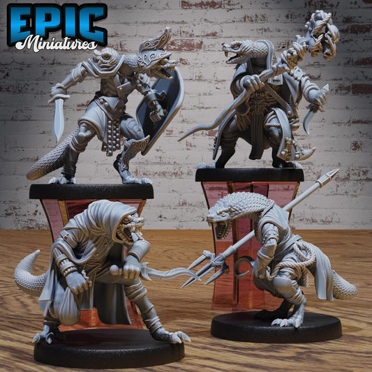 Serpent Folk Warrior Miniature - Full Set All Models - 32mm
