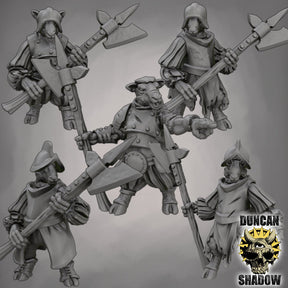 Sheep Folk with Poleaxes Miniature | Set of 5 - Tabletop RPG & D&D miniature. Perfect for wargaming & collectors
