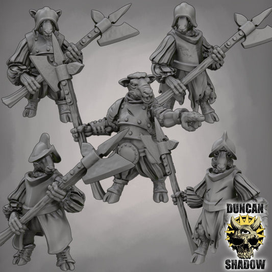 Sheep Folk with Poleaxes Miniature - Set of 5 - 32mm