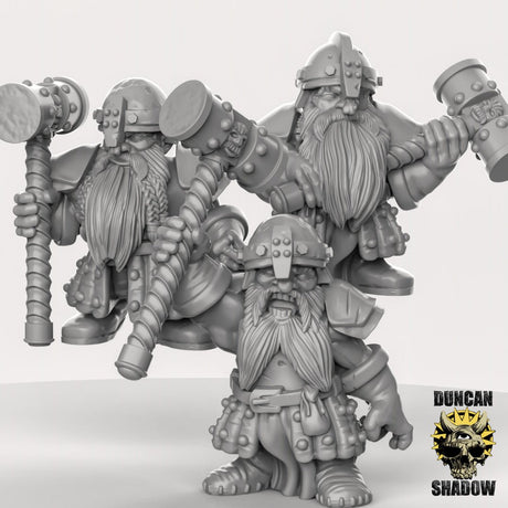 Shield Dwarf Miniature blacksmiths | Set of 3 - Tabletop RPG & D&D miniature. Perfect for wargaming & collectors