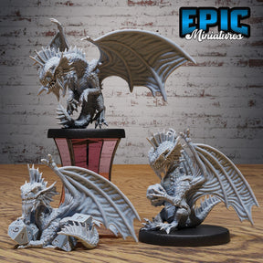 Silver Dragon Wyrmling Miniature | Set of 3 - Tabletop RPG & D&D miniature. Perfect for wargaming & collectors