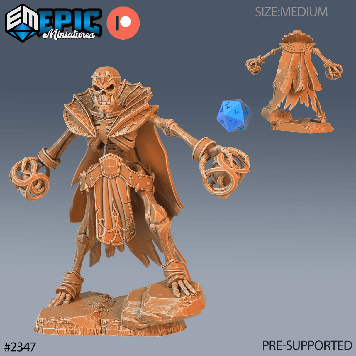 Skeleton Lich Minaiture | A - Tabletop RPG & D&D miniature. Perfect for wargaming & collectors
