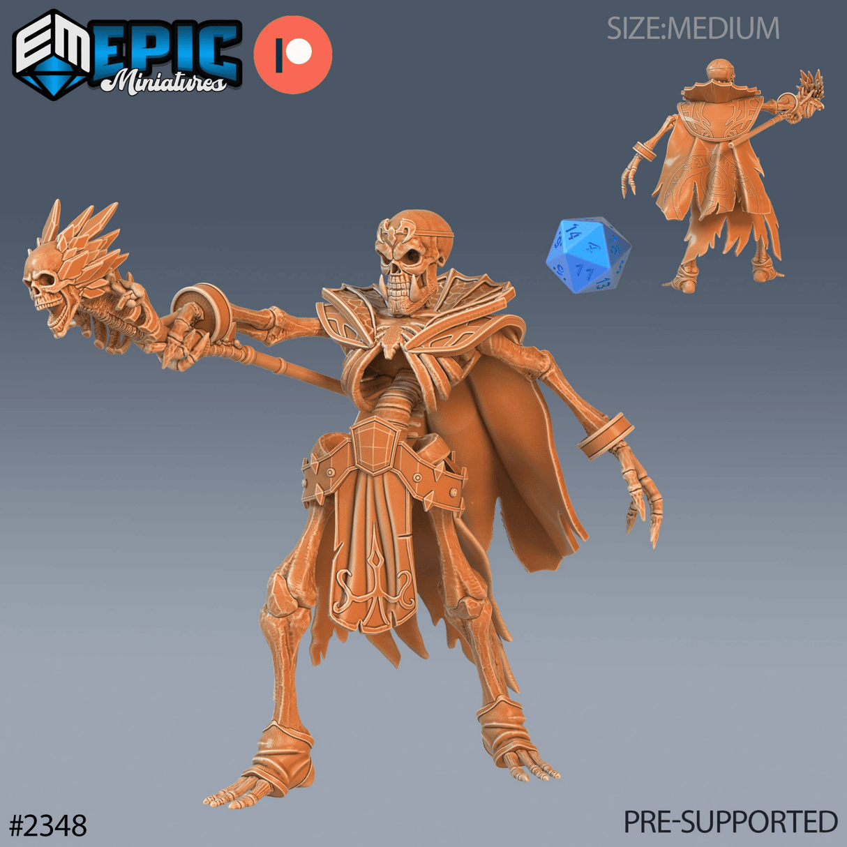 Skeleton Lich Minaiture | B - Tabletop RPG & D&D miniature. Perfect for wargaming & collectors