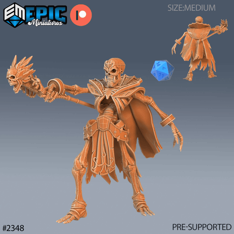 Skeleton Lich Minaiture | B - Tabletop RPG & D&D miniature. Perfect for wargaming & collectors