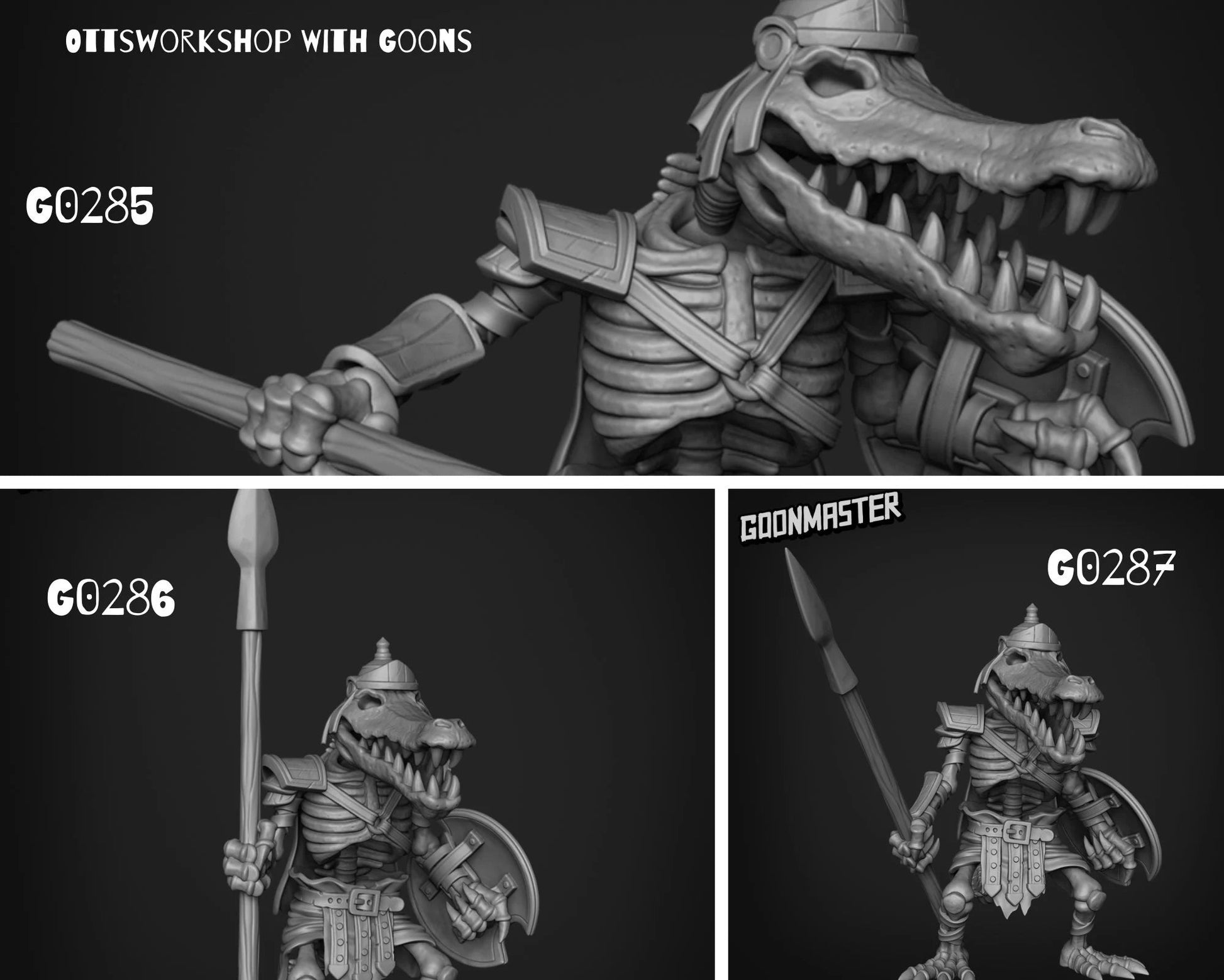 Skeleton Croc Animal Miniature - Set of 3 - 28mm