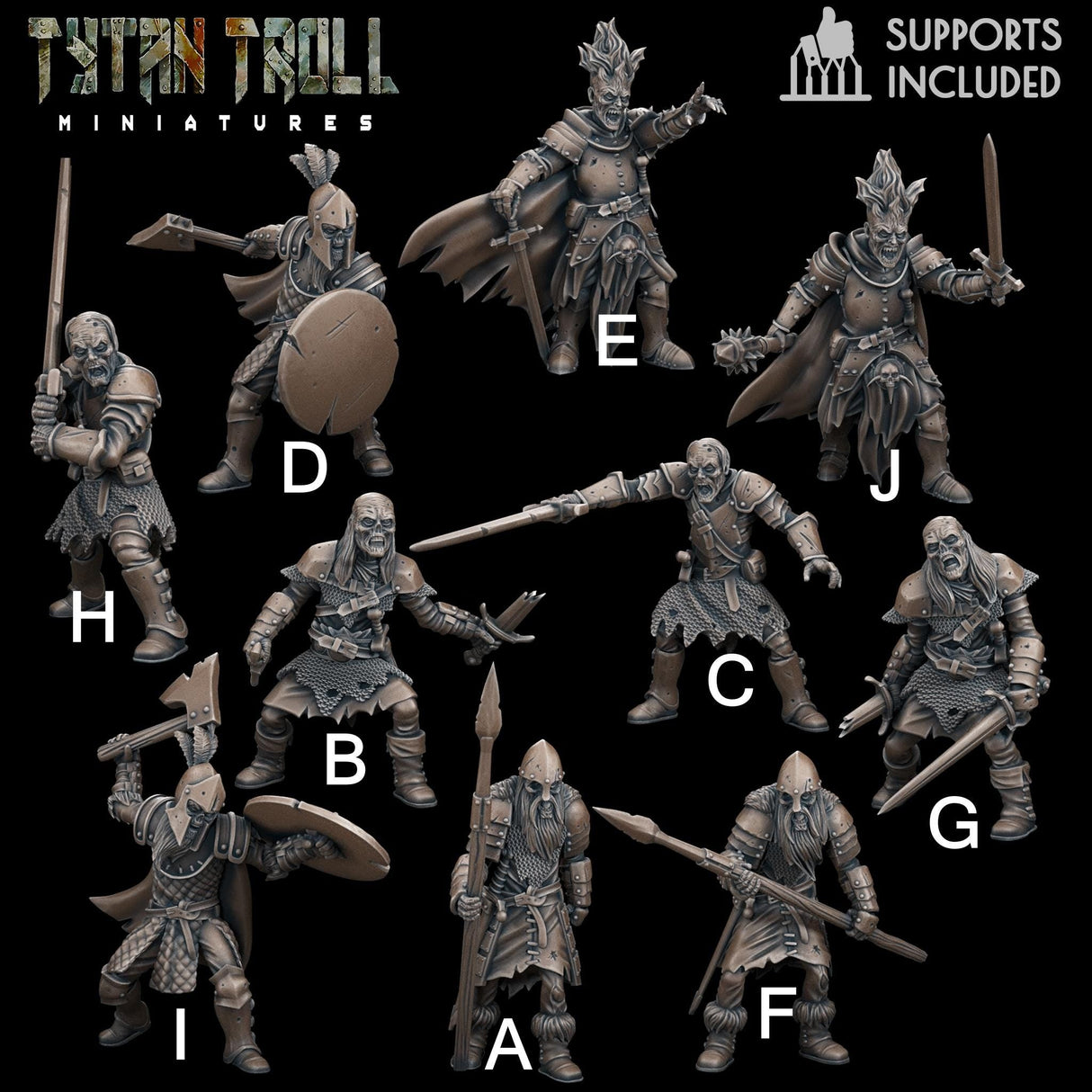 Skeleton Warriors Miniature set 2 | Zombie I - Tabletop RPG & D&D miniature. Perfect for wargaming & collectors