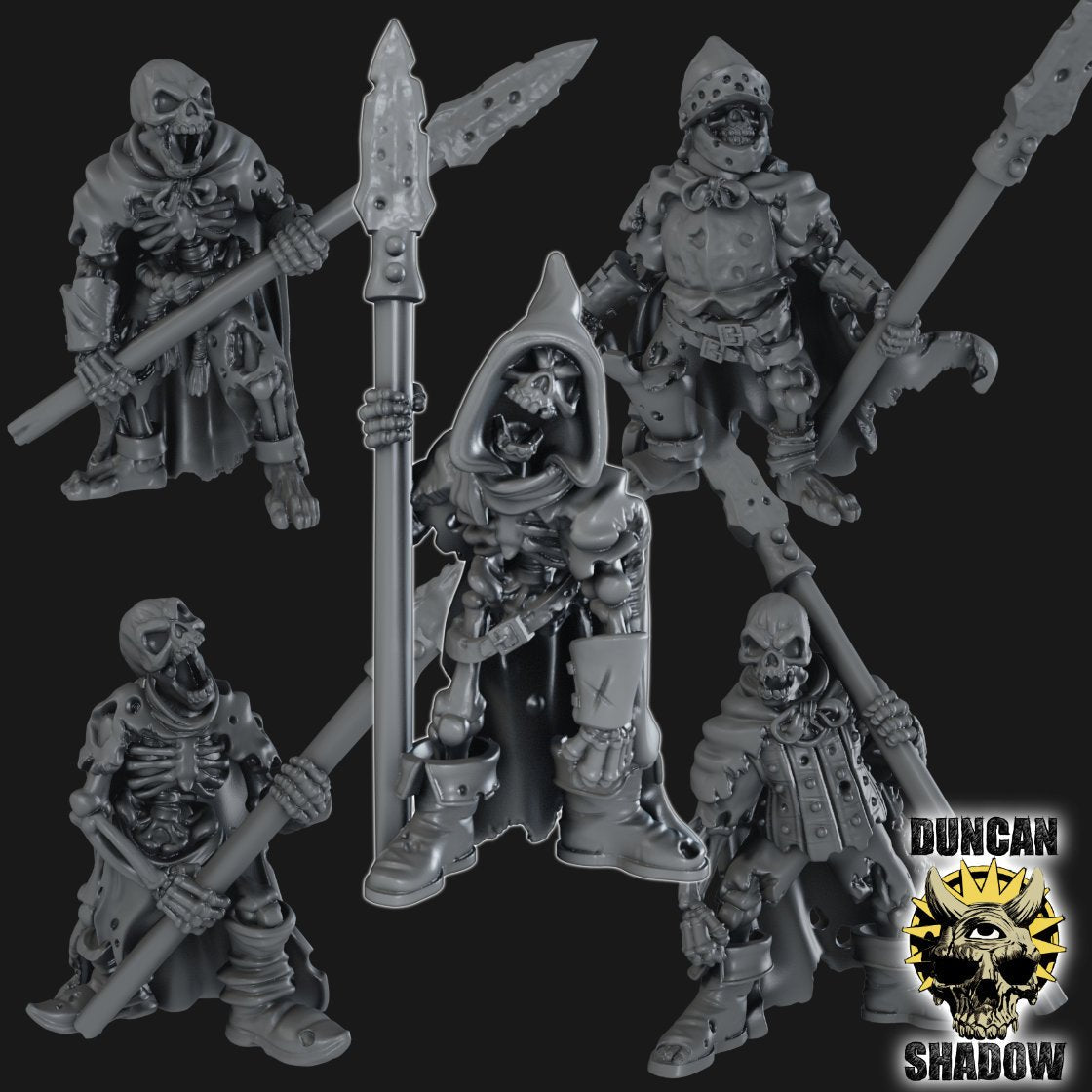 Skeleton with Spears Miniature | Set of 5 - Tabletop RPG & D&D miniature. Perfect for wargaming & collectors