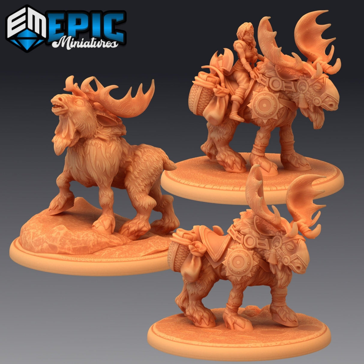 Snow Moose Miniature | Set of 3 - Tabletop RPG & D&D miniature. Perfect for wargaming & collectors