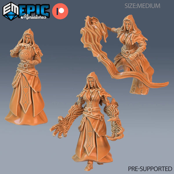 Sorceress Miniature | Set of 3 - Tabletop RPG & D&D miniature. Perfect for wargaming & collectors