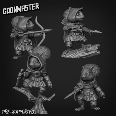 Squirrel Ranger Miniature | Set of 4 - Tabletop RPG & D&D miniature. Perfect for wargaming & collectors