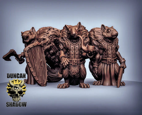 Squirrel Fighter Miniature | Set of 3 - Tabletop RPG & D&D miniature. Perfect for wargaming & collectors