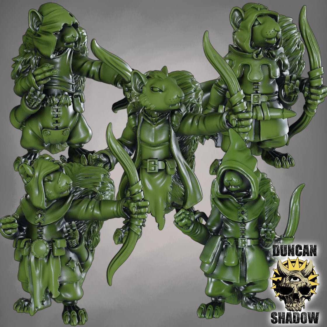 Squirrel Folk with Bows Miniature - Set of 5 - 32mm