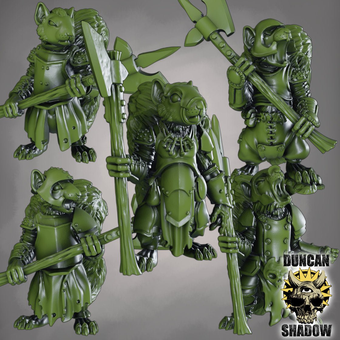 Squirrel Folk with Polearms Miniature | Set of 5 - Tabletop RPG & D&D miniature. Perfect for wargaming & collectors