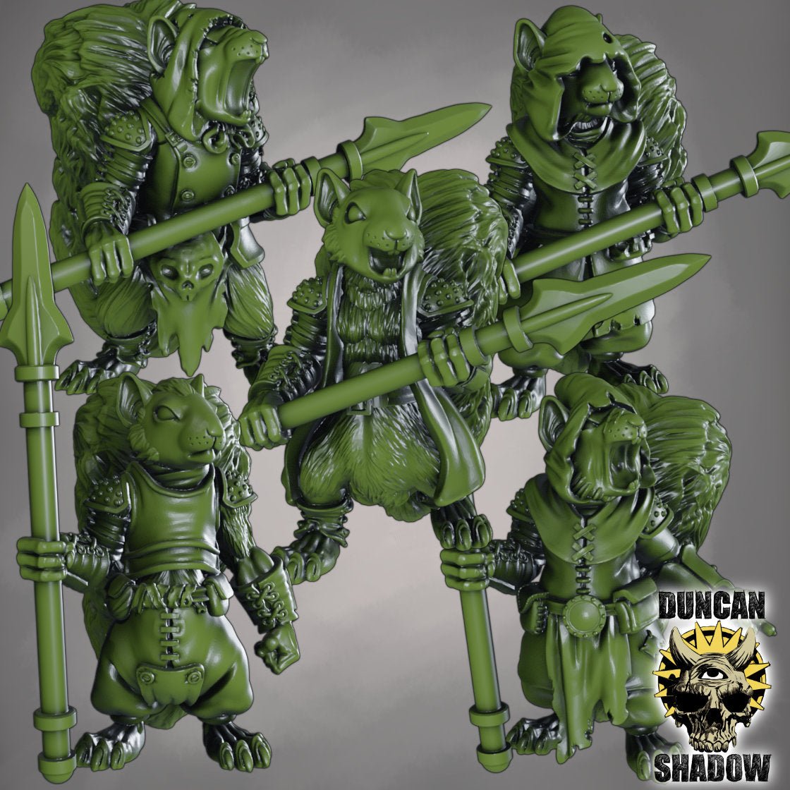 Squirrel Folk with Spears Miniature | Set of 5 - Tabletop RPG & D&D miniature. Perfect for wargaming & collectors