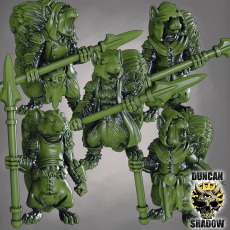 Squirrel Folk with Spears Miniature | Set of 5 - Tabletop RPG & D&D miniature. Perfect for wargaming & collectors